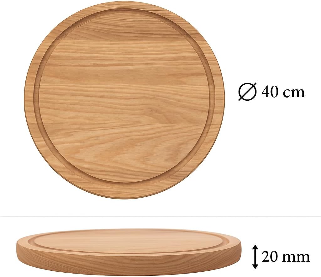 Generisch Pizzateller aus Eiche und Esche ⌀30/40cm, Schneidbrett aus Holz,Pizzabrett, Holzteller für