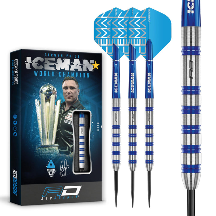 RED DRAGON Gerwyn Price Iceman Challenger Professional Tungsten Darts Set with Flights and Stems 23.