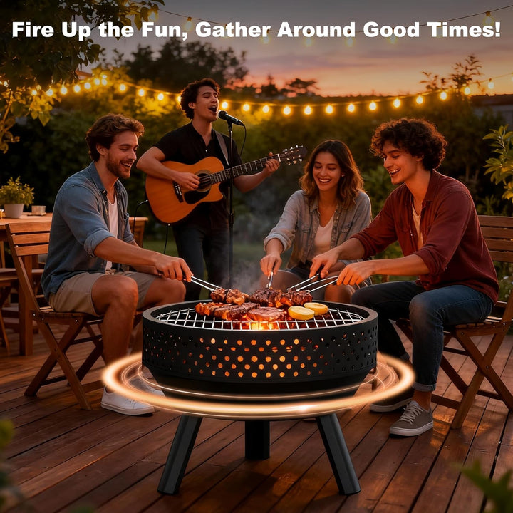 54.6 cm Outdoor Feuerschale mit Grillrost, Multifunktional Feuerschalen für den Garten mit Wasserdic