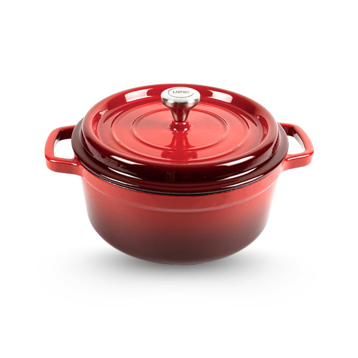 Lukin Schmortopf aus Gusseisen | Emailliert | Kirschrot | 24 cm - 3,5L | Bräter mit Deckel | für all