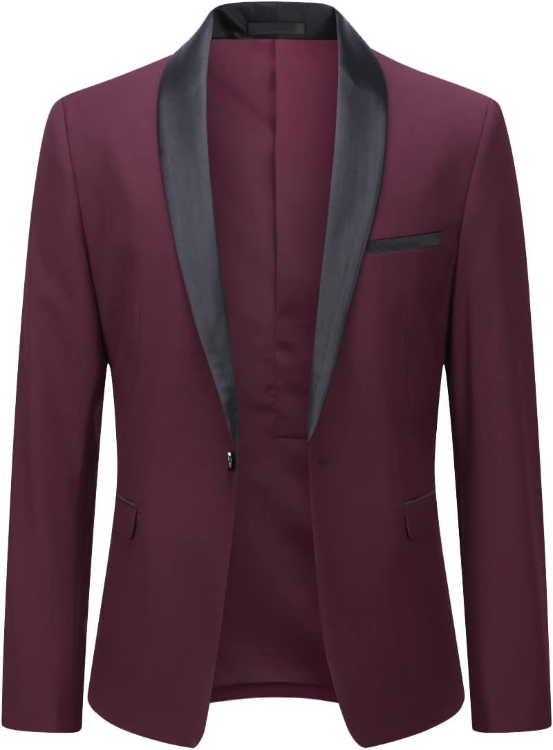 YOUTHUP Sakko Herren Slim Fit Schalkragen Anzugjacke 1 Knopf Tuxedo Jacke für Hochzeit Freizeit S We