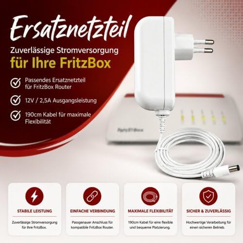 Ersatz Netzteil 12V 2.5A Weiss 1.80 Meter für Fritz!Box 7581
