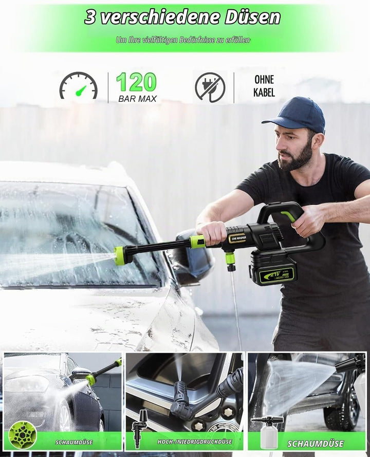Akku Hochdruckreiniger, 120Bar Hochdruckreiniger Akku mit Bürstenlosem Motor,3 Stufen Einstellbar, M