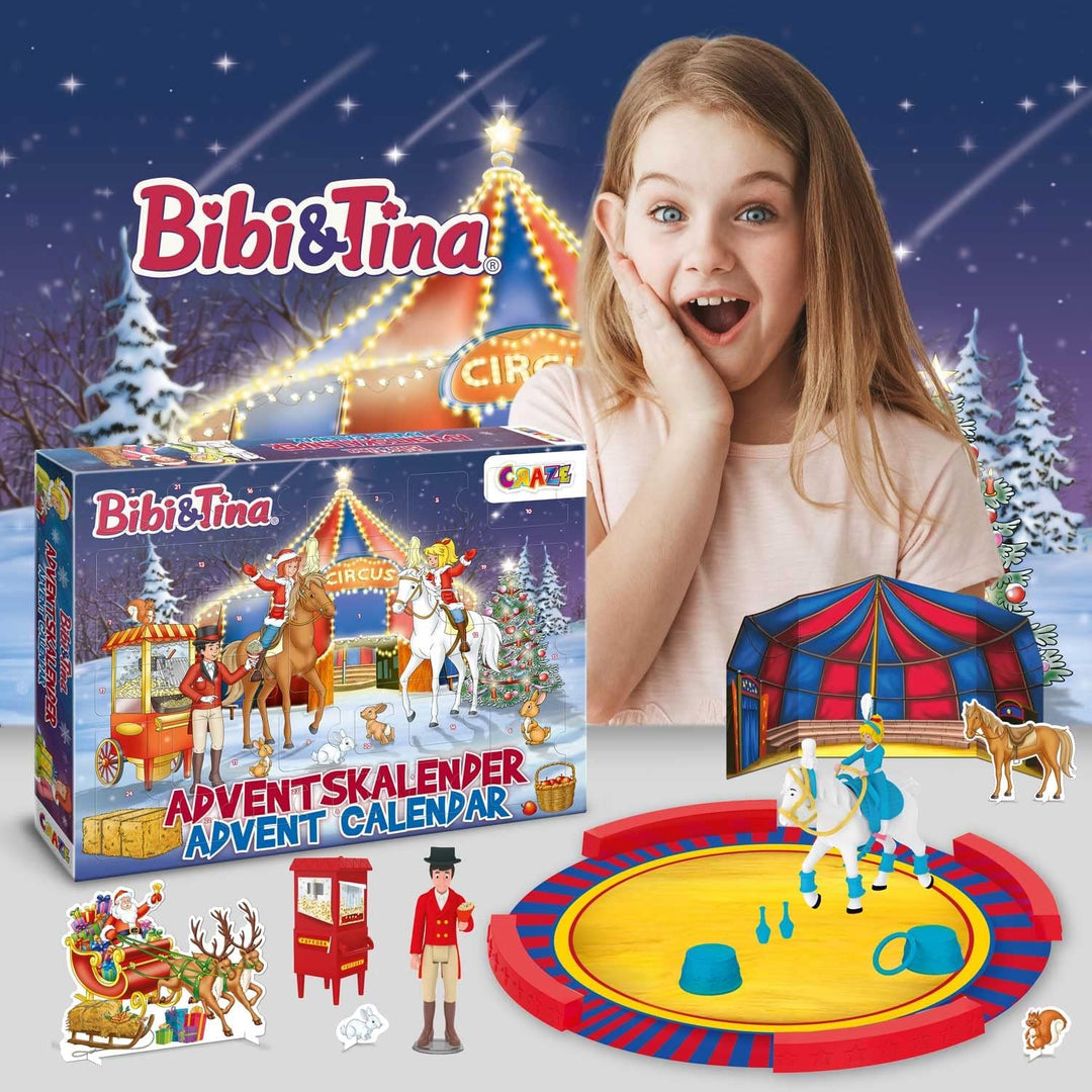 CRAZE Spielzeug Adventskalender Bibi & Tina Weihnachtszirkus, Adventskalender Kinder mit 24 tollen P