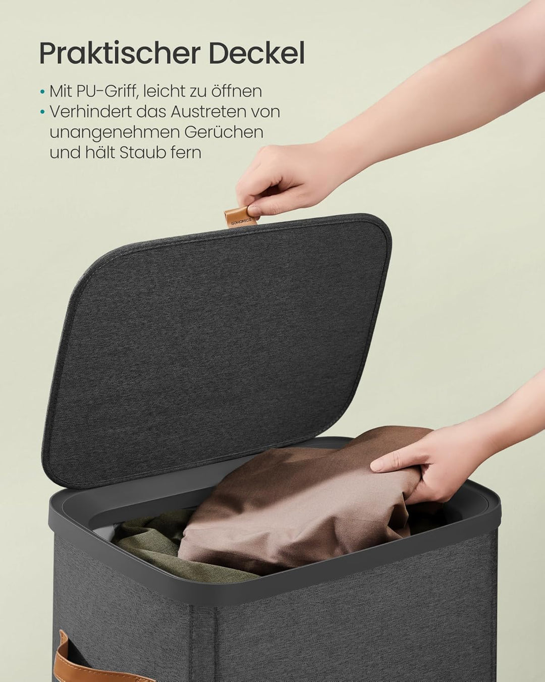 SONGMICS Wäschekorb, 100 L Wäschesammler, Wäschetonne, leichter Aufbau, mit Deckel und Griffen, hera