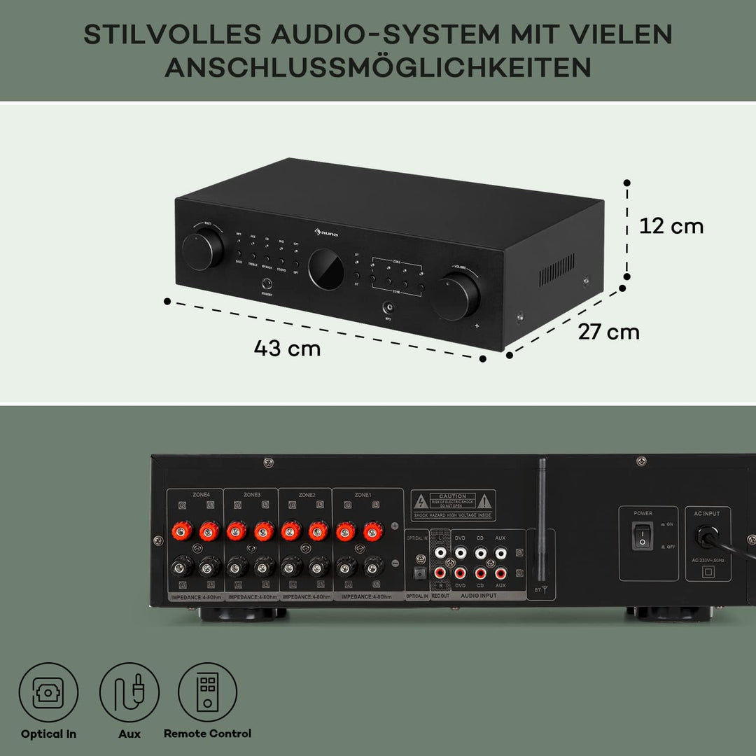 auna AMP-CD950 DG - Power Amplifier Verstärker, Ausgangsleistung: 8 x 100 Watt RMS an 4 Ohm, Built-i