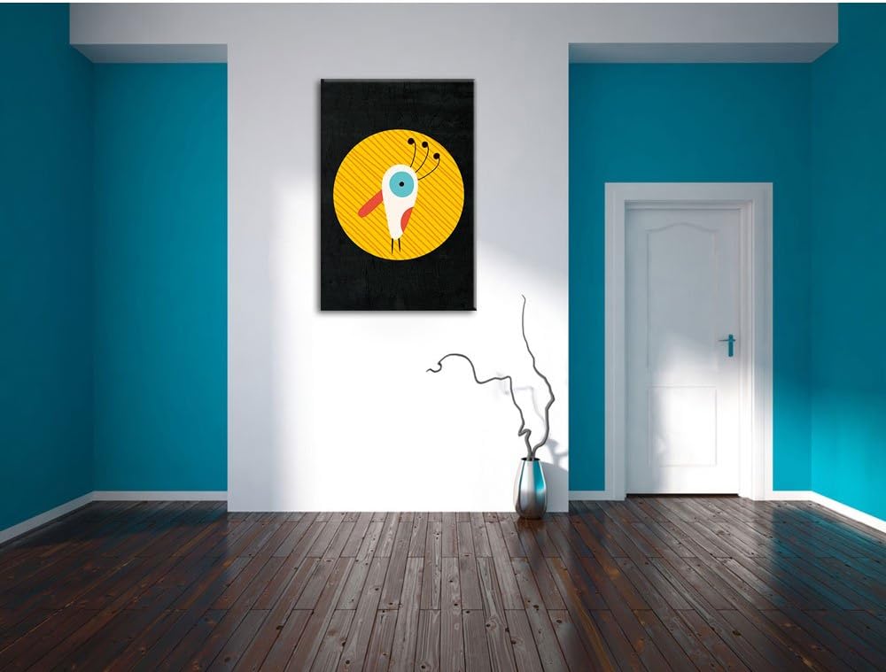 Pixxprint Lustiger Vogel mit gestreiftem Hintergrund schwarz, Format: 70x100 auf hochkantiges Leinwa