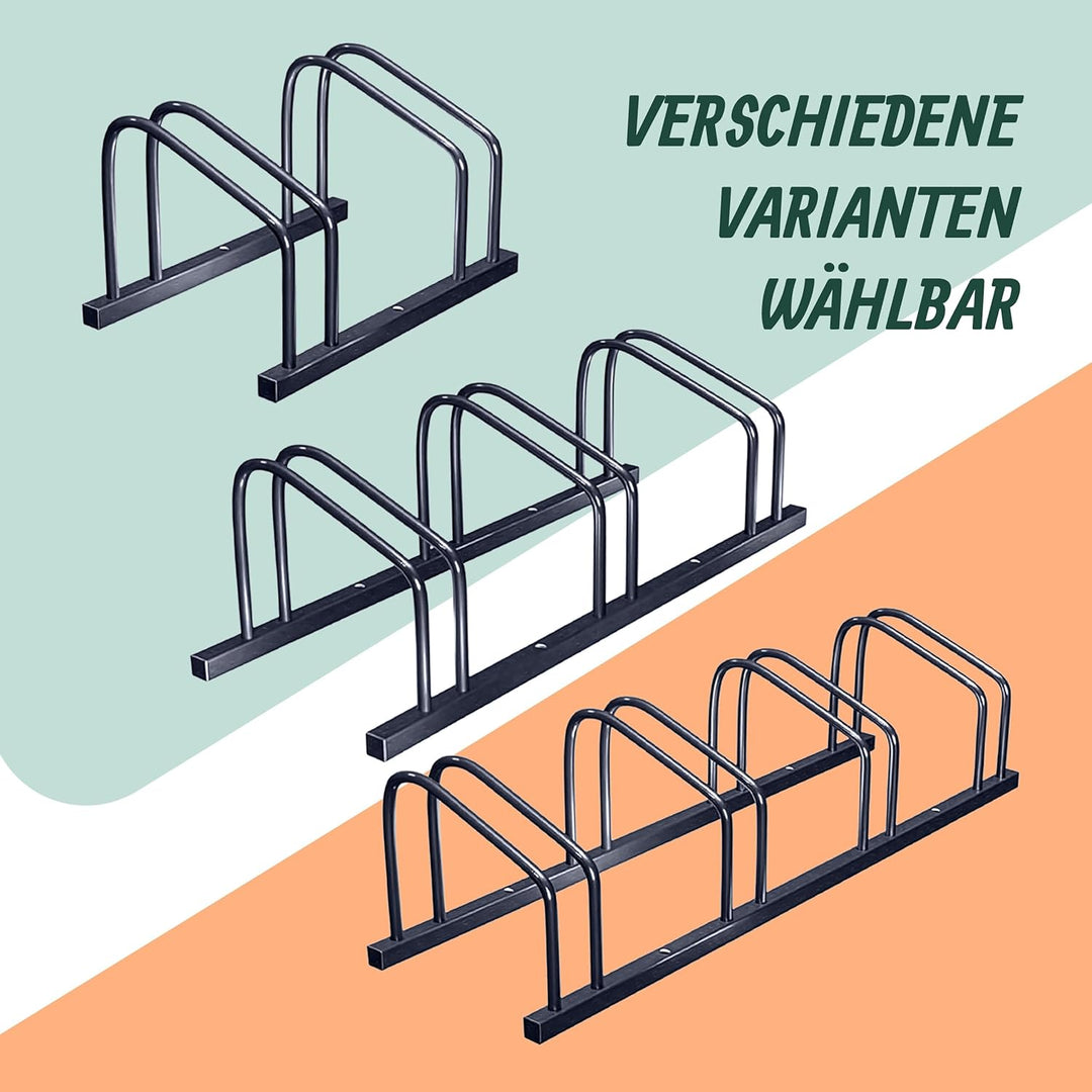 Relaxdays Fahrradständer Boden & Wandmontage, 2 Räder, bis 65 mm Reifenbreite, Garage, Reihenparker,