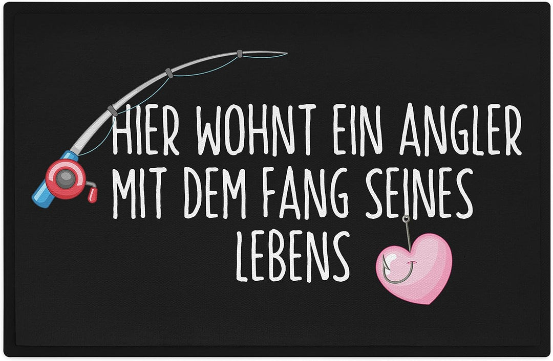Trendation - Fussmatte Angler Geschenk Angeln Lustiger Spruch Fussmatte 60x40 cm Hier Wohnt EIN Angl