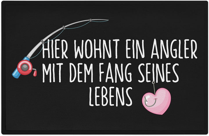 Trendation - Fussmatte Angler Geschenk Angeln Lustiger Spruch Fussmatte 60x40 cm Hier Wohnt EIN Angl