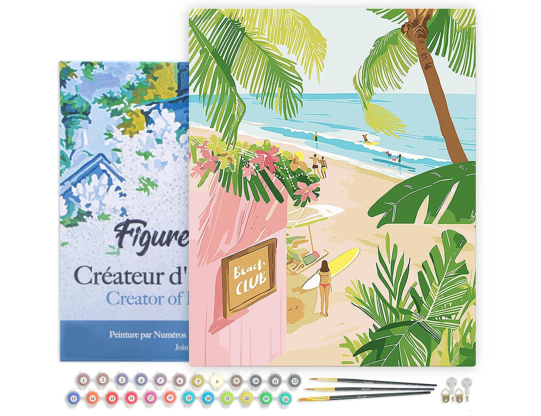 Figured'Art Malen Nach Zahlen Erwachsene Mit Rahmen Strandclub - Paint by Numbers Basteln DIY Bastel
