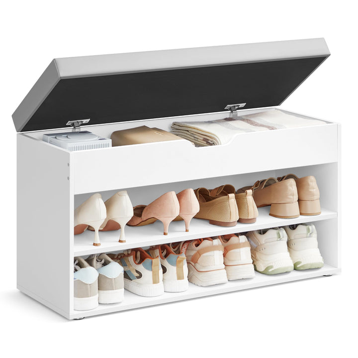 VASAGLE Schuhbank, Sitzbank, Schuhregal mit gepolstertem Kissen, Schuhorganizer mit 3 Ebenen, 30 x 8