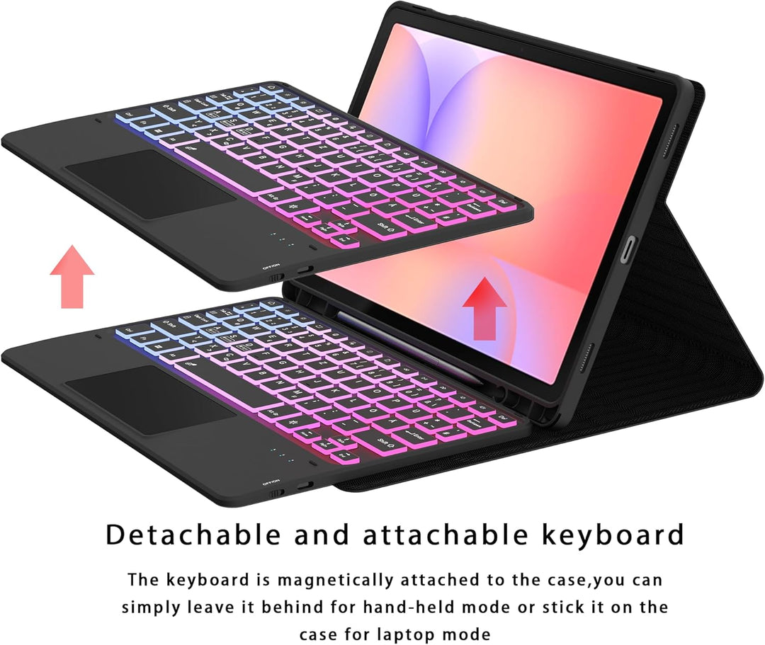 ROOFEI Galaxy Tab S9 FE/S9 Hülle mit Tastatur QWERTZ : 3-Zonen-7-Farbige DIY Hintergrundbeleuchtung,