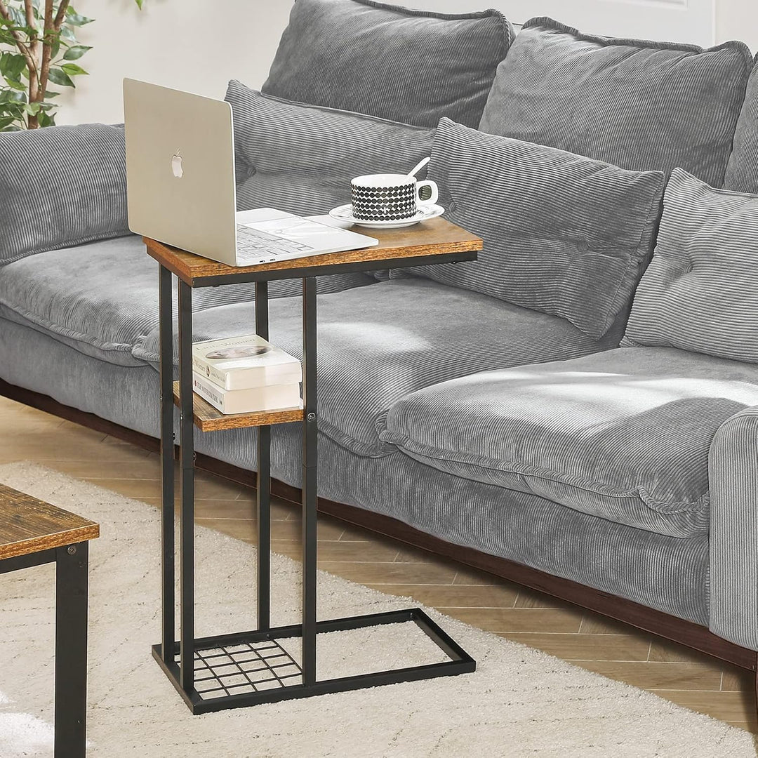 YMYNY Beistelltisch C-Form, Kaffeetisch mit Lagerregal, Drahtgeflecht, Eleganter Sofatisch, für Kaff