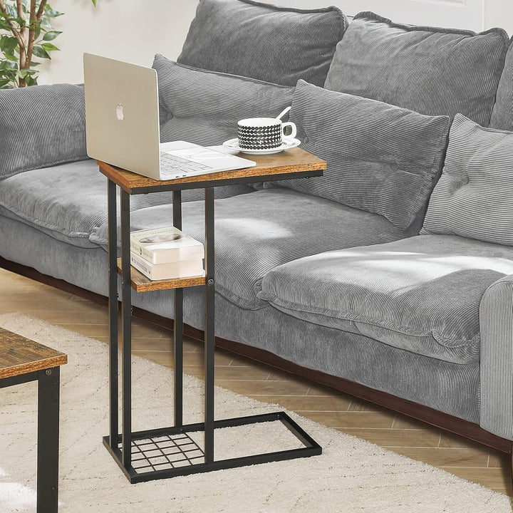 YMYNY Beistelltisch C-Form, Kaffeetisch mit Lagerregal, Drahtgeflecht, Eleganter Sofatisch, für Kaff