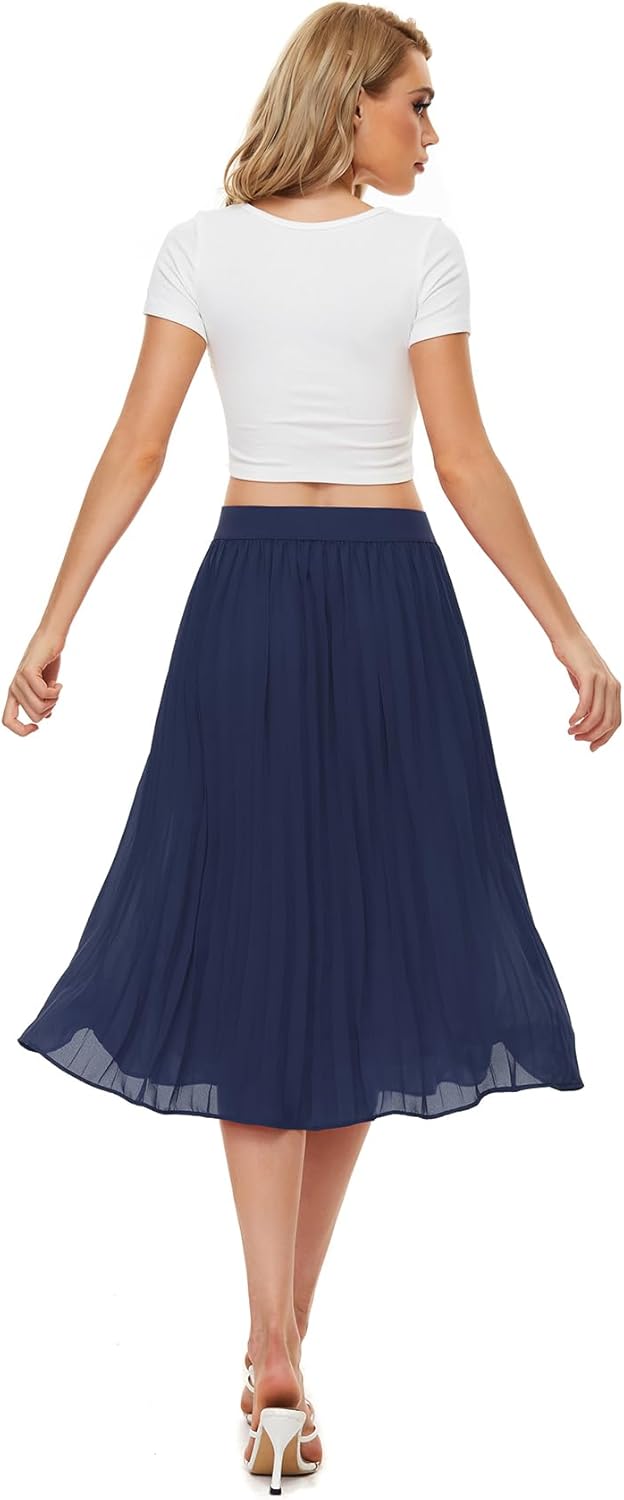 Durio Midirock Damen Faltenrock Plissee Damenrock Sommerrock Leicht Casualrock Chiffon Röcke A-Linie