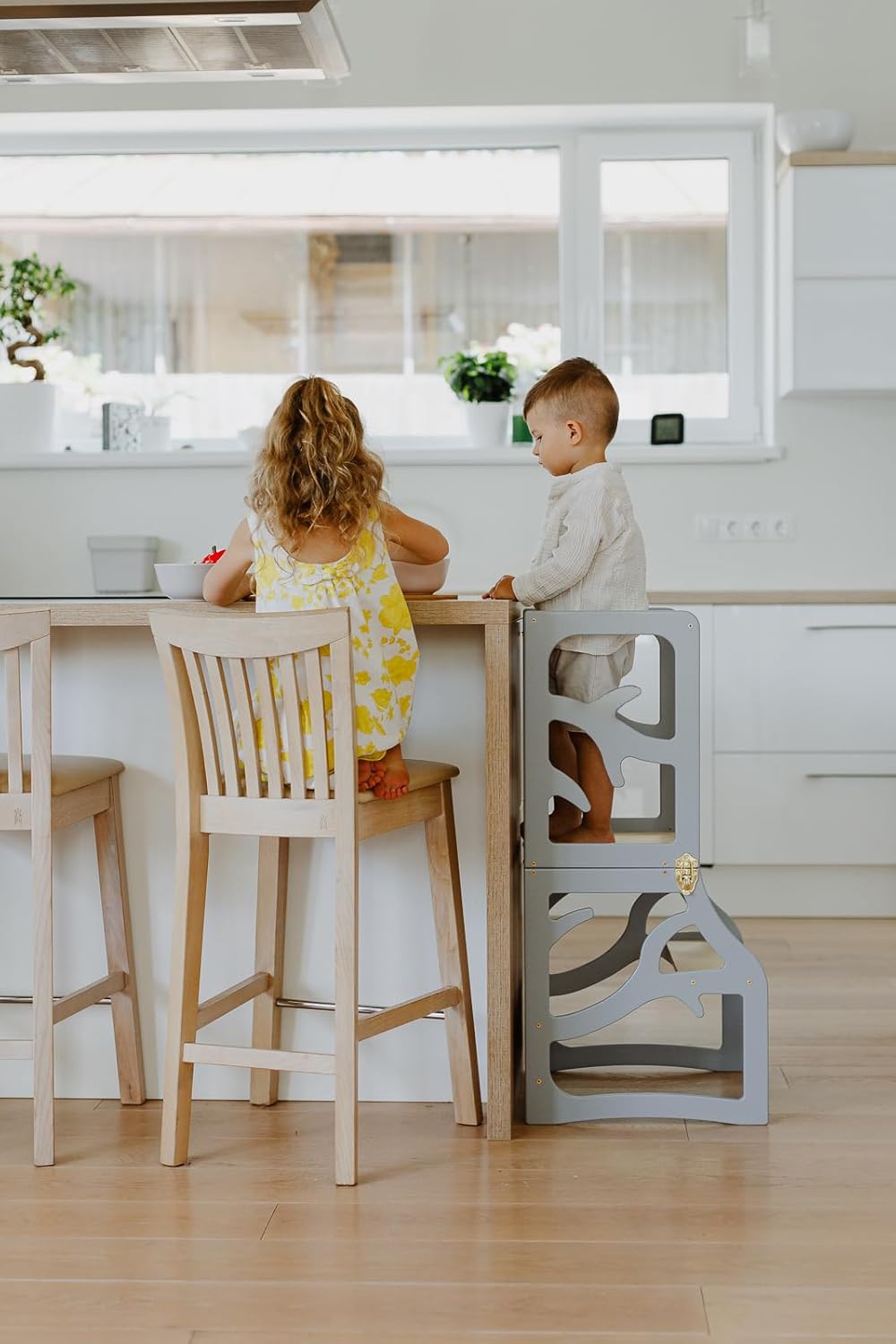 Weco Montessori Kinder Lernturm 2 in 1 Baum Design Tritthocker FSC Zertifikat Schreibtisch Montessor