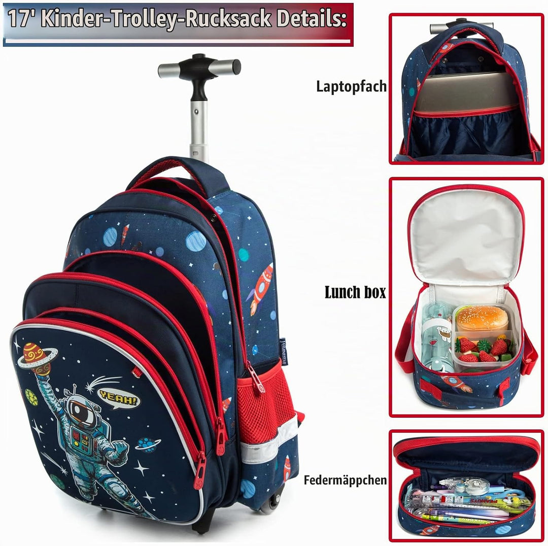 16" Schulranzen Kinder Rollrucksack für Mädchen 3PCS Rollen Reiserucksäcke 17 Blau220414-l, 17 Blau2