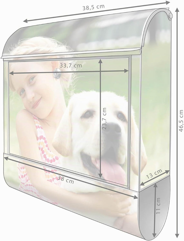 banjado® Design Briefkasten mit eigenem Motiv 39x47x14cm &amp; 2 Schlüssel - Briefkasten Stahl Silber mi