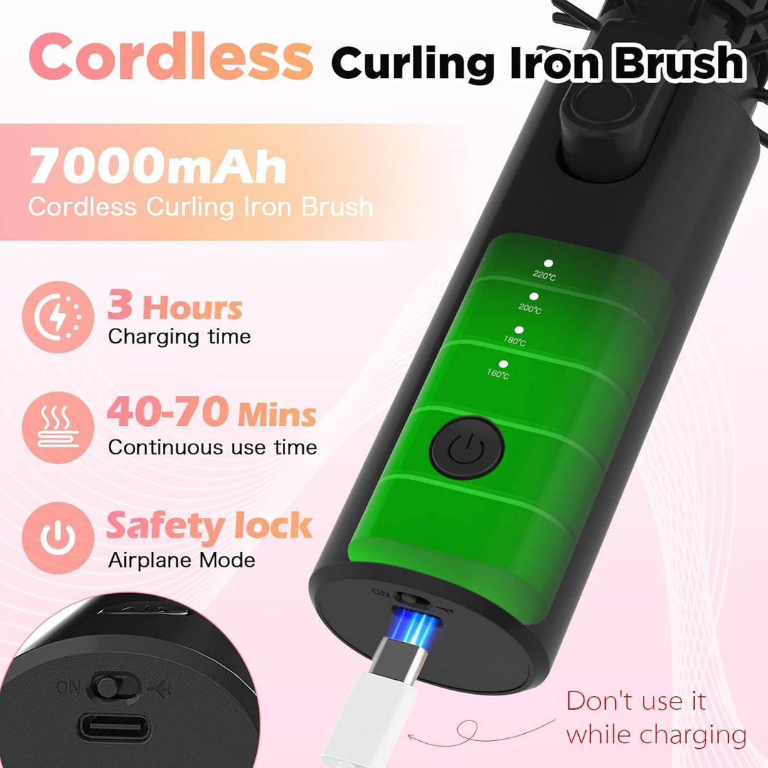 Schnurloser Lockenstab 32mm, Curling Iron mit 4 Temperaturen Tragbare Reise, 7000 mAh USB-aufladbare