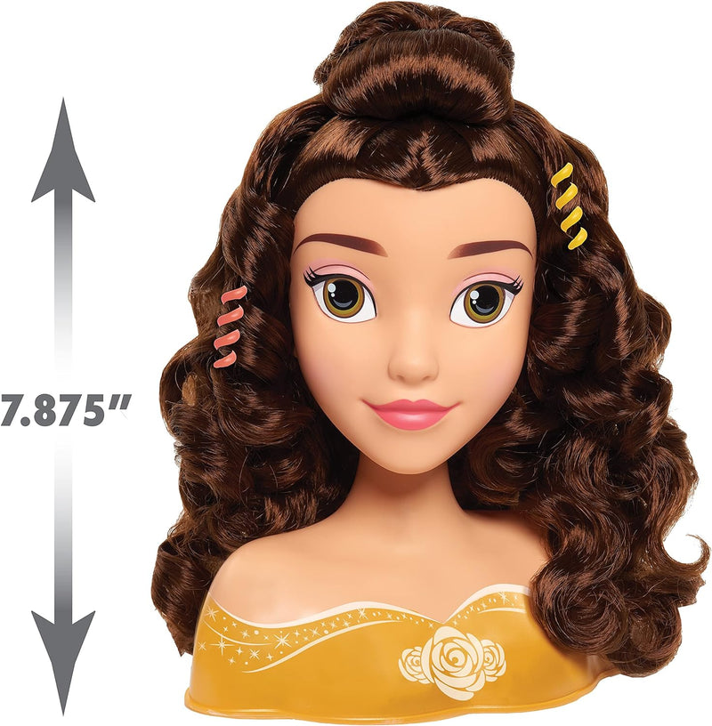 Just Play Disney Princess Belle Styling Head, Brown Hair, 10 Piece Pretend Play Set, Beauty and The