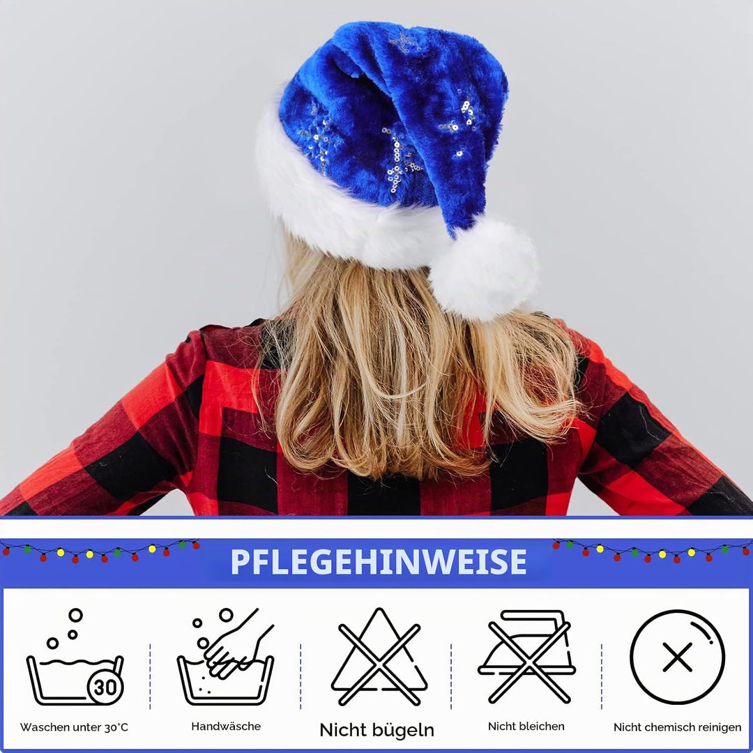 Weihnachtsmütze für Erwachsene, Deluxe Velours Nikolausmütze mit Soft Liner, Plüschkrempe Weihnachts