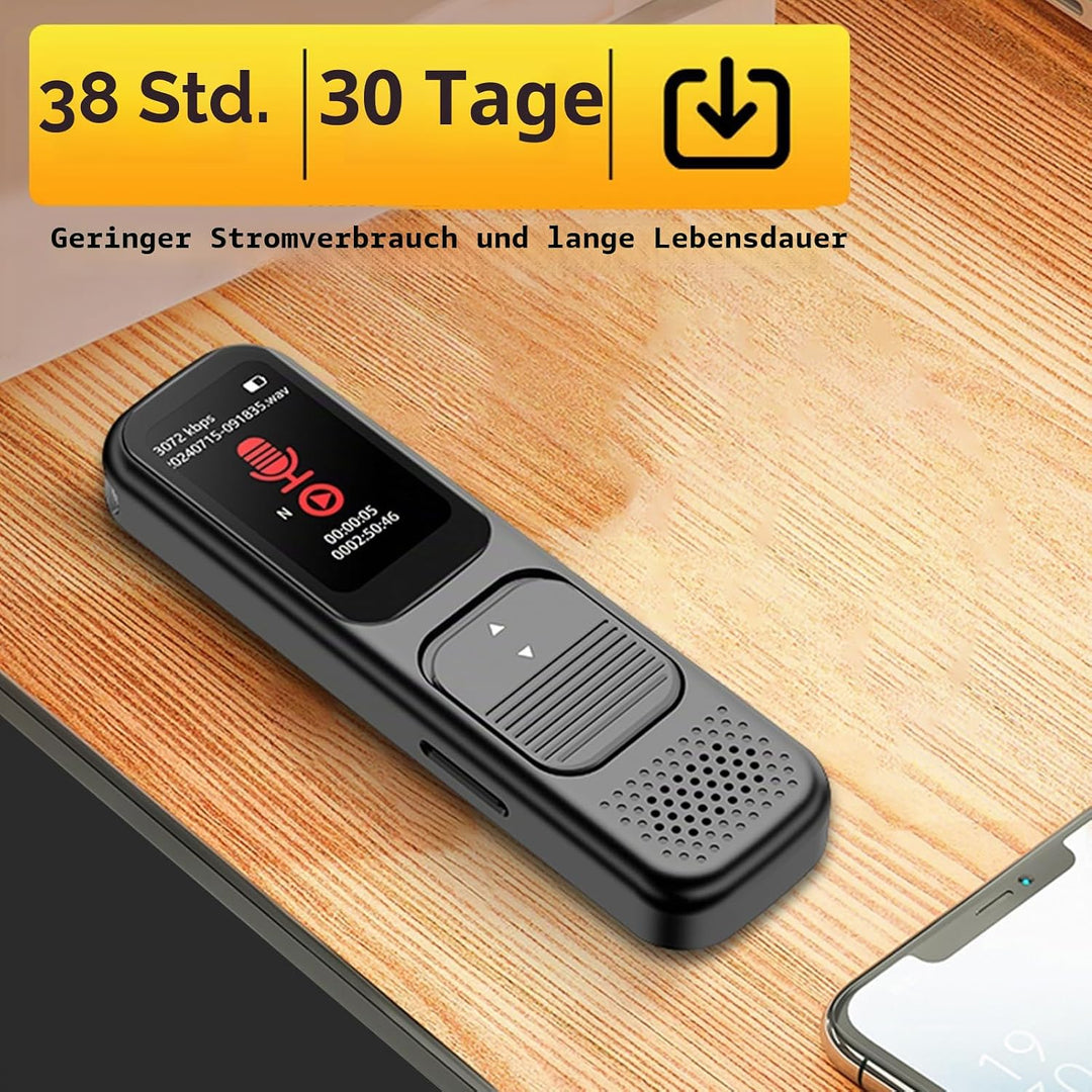 Kleiner Diktiergerät, Digitaler Diktiergerät, 80 Stunden, 3072 Kps, Rauschunterdrückung, USB C Sprac