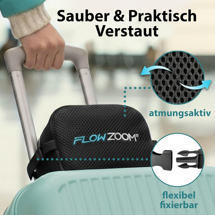 FLOWZOOM® Dream Nackenkissen Reise-Kissen für Flugzeug &amp; Auto aus weichem Memoryfoam mit schmalem Rü