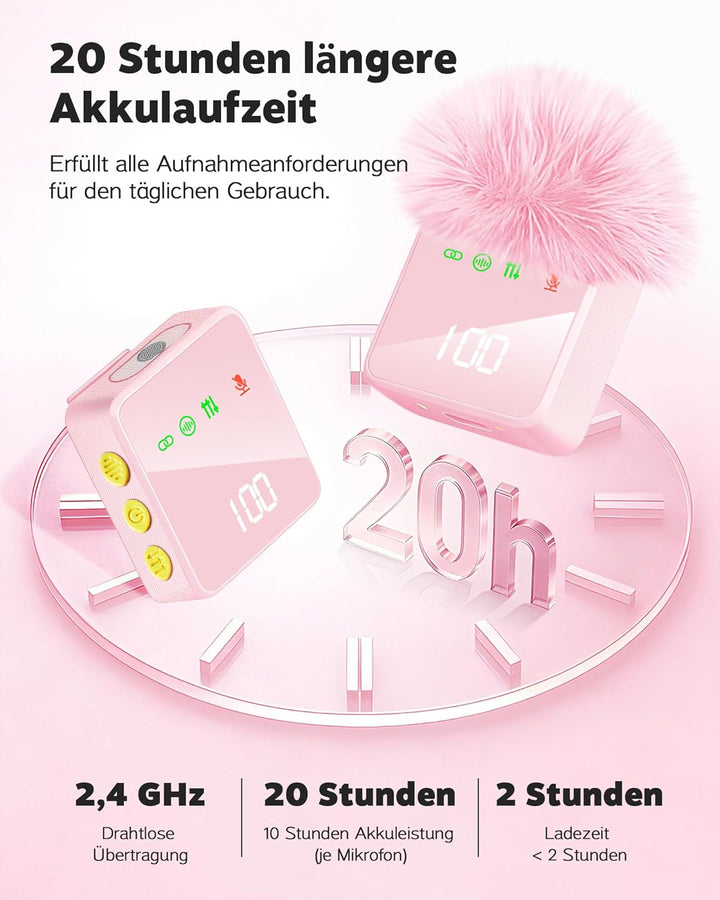 Kabelloses Lavalier-Mikrofon für iPhone, Android und Kameras–Mini-Mikrofon mit digitaler Anzeige und