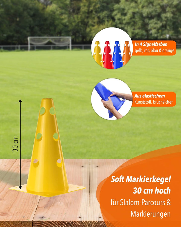 Loch-Markierkegel 30 cm – Soft-Pylone – Markierkegel – 5 im Set – Fussball, Hundetraining, Kitas & P
