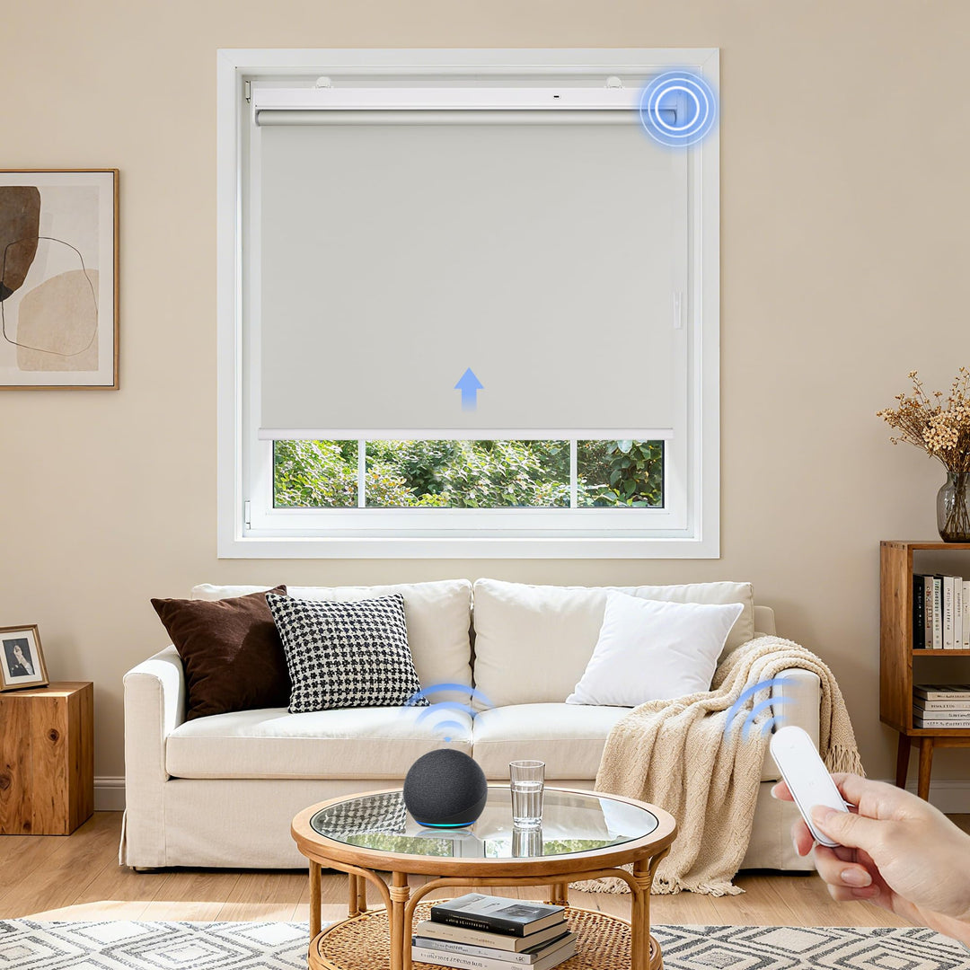 Grandekor Elektrische Rollos 100x100cm (Stoffreite 97cm) Wiederaufladbar | Elektrisches Verdunklungs