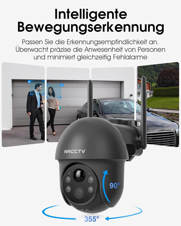 4MP Solar Überwachungskamera Aussen, 2,4/5GHz-WLAN, Alarm Bei Personenerkennung, Nachtsicht in Vollf