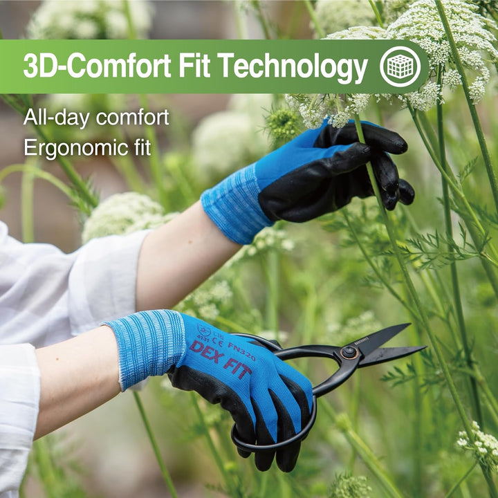 DEX FIT Gartenhandschuhe FN320-12 Paare, 3D Comfort Stretch Fit, rutschfester Handgriff, Strapazierf