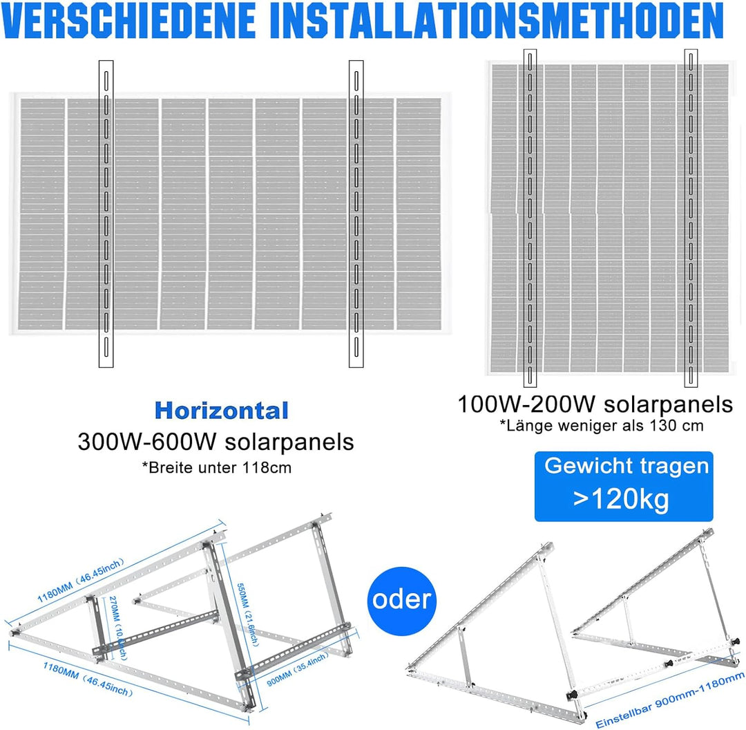 Verstärkte Solarpanel-Halterung Aluminium Verstärkte Balkon-Kraftwerkshalterung 118CM Montagewinkel
