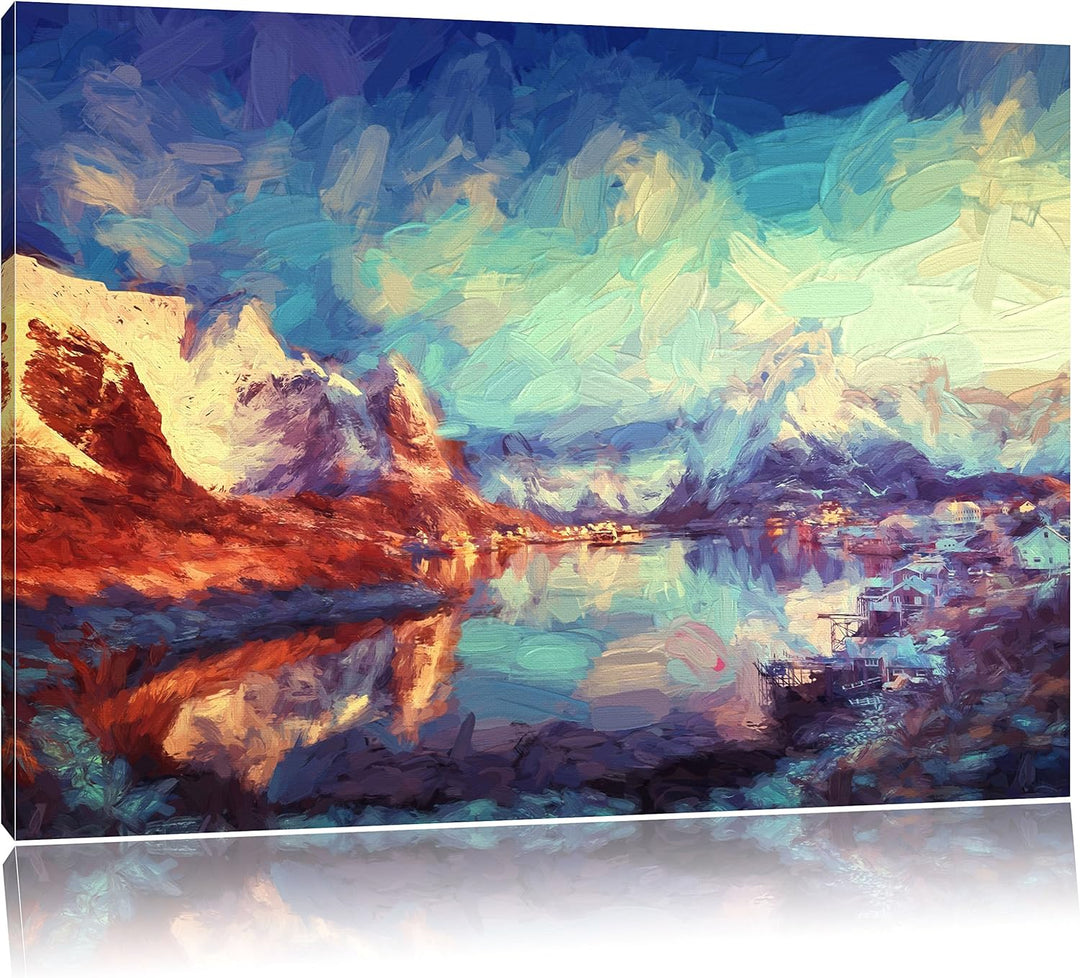 Pixxprint Schneelandschaft in Norwegen als Leinwandbild/Grösse: 100x70 cm/Wandbild/Kunstdruck/fertig