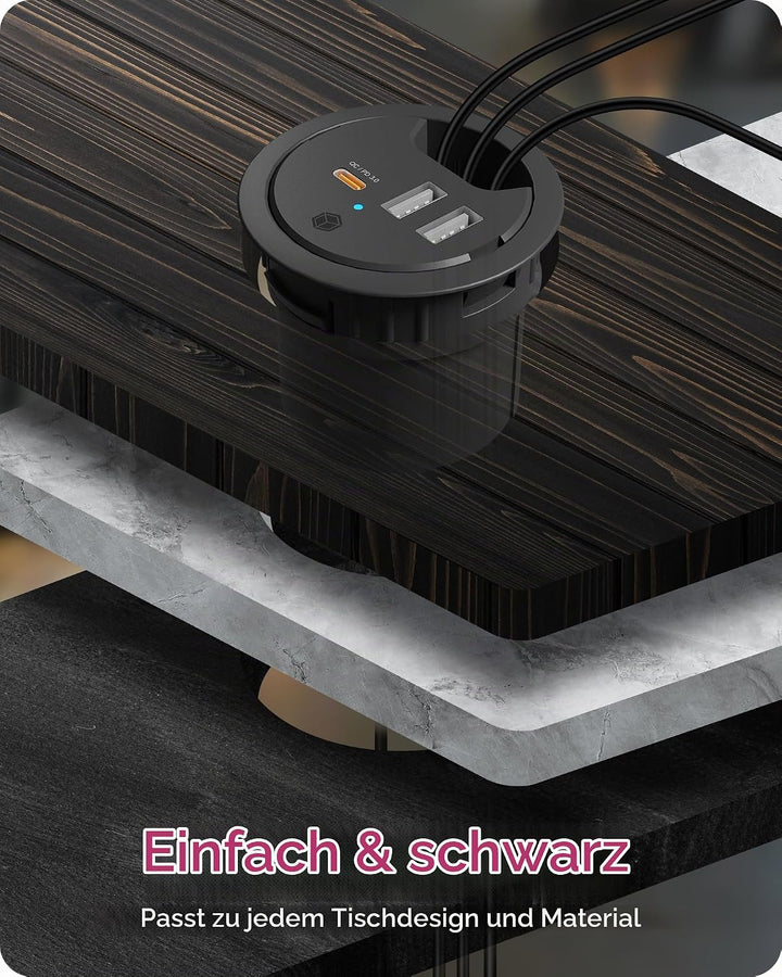 ICY Box 3-Port Tischladegerät, 2X USB-A &amp; 1x USB-C, Für 60mm Bohrungen, Gerät dient nur zum Laden, S