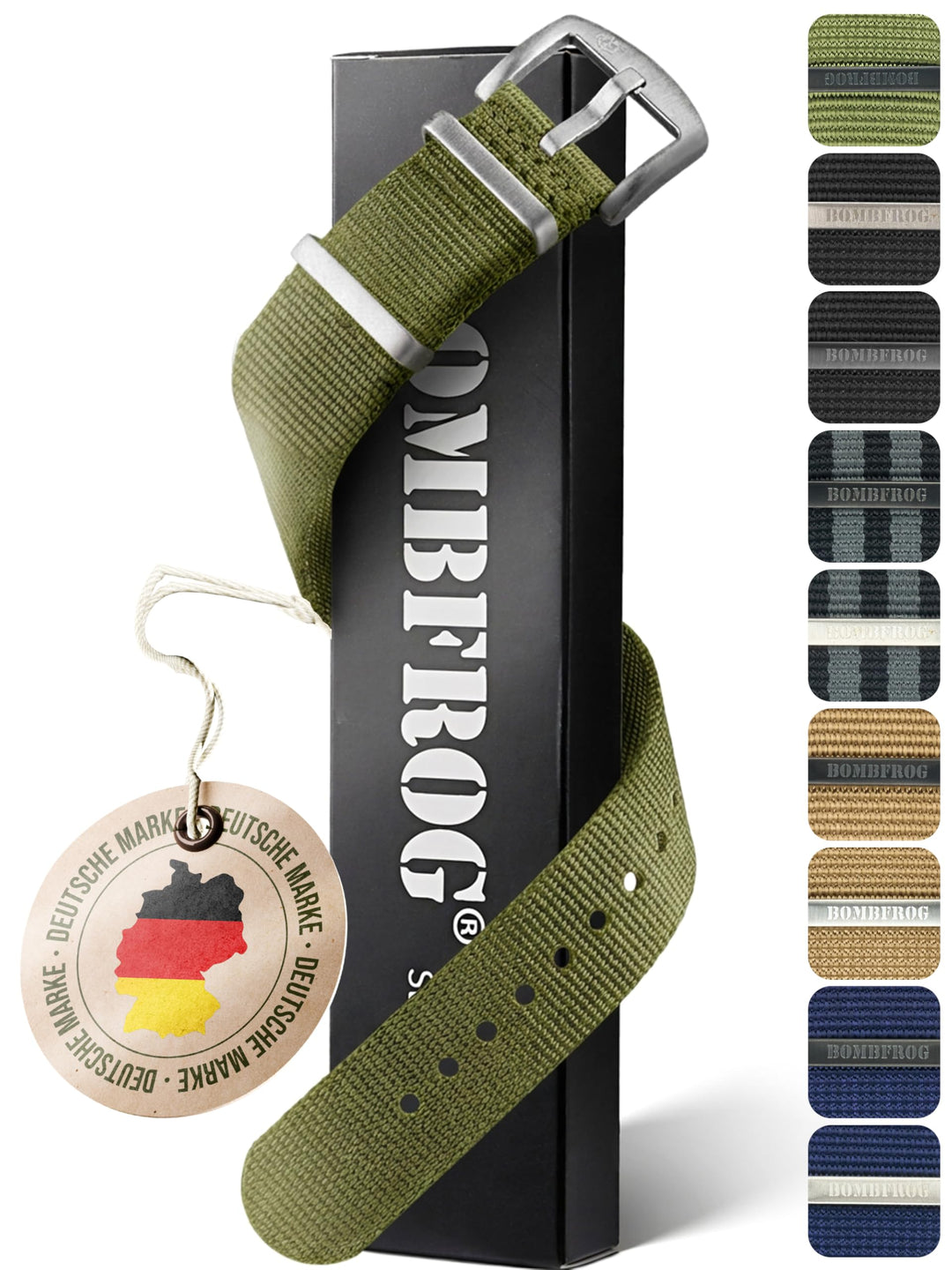BOMBFROG NATO Strap Uhrenarmband Nylon, Dornenschliesse - Uhrenarmbänder 18 mm 20mm 22mm 24mm, Uhren