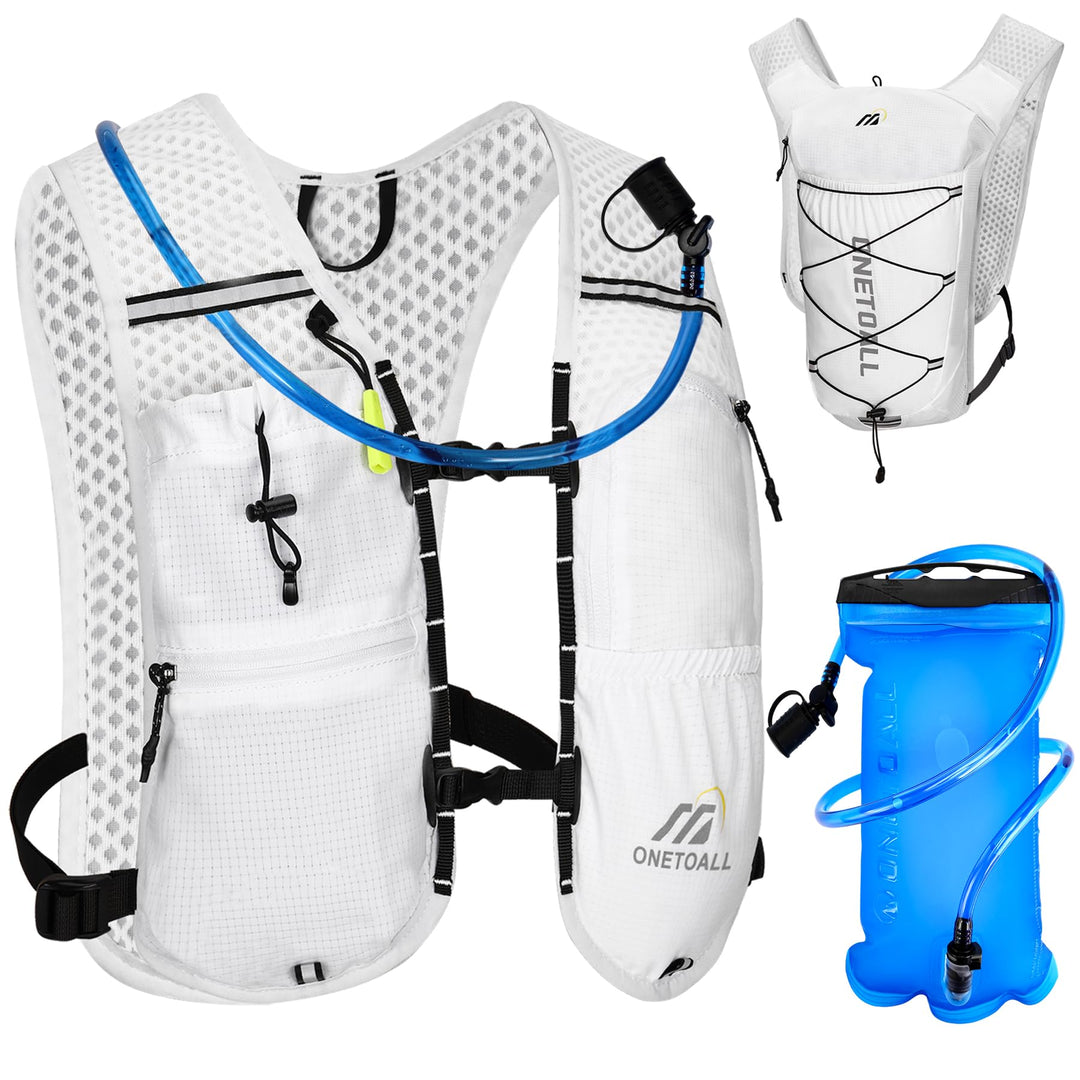 Laufweste Damen mit 500ml Trinkflasche/2L Trinkblase, Leichter Trinkrucksack Laufen Herren 6L, Runin