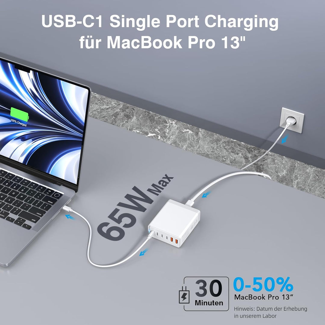 USB C Ladegerät, 165W GaN 6 Port USB C Netzteil, Schnellladegerät PD 3.0 Power Adapter, USB Mehrfach
