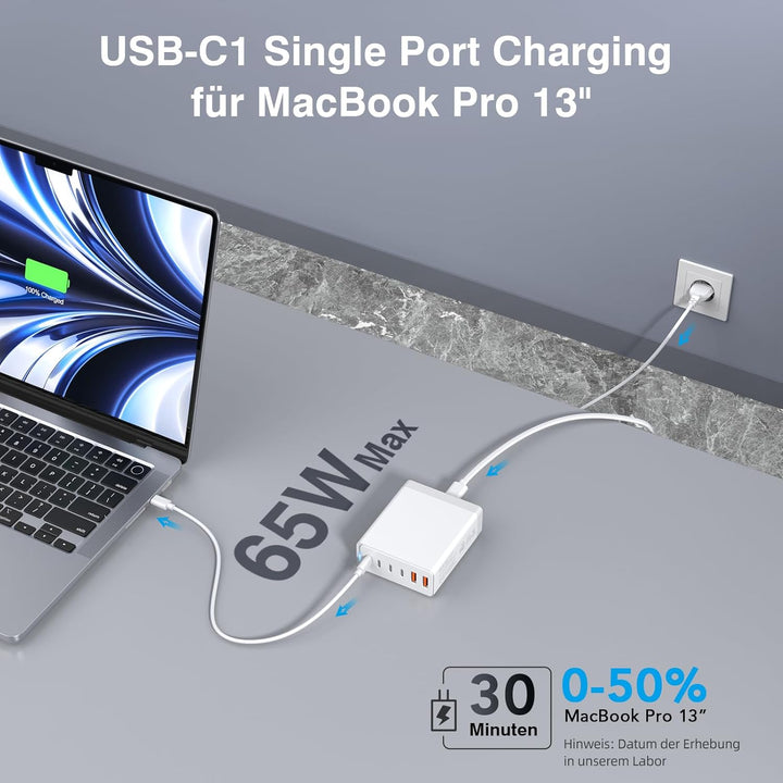 USB C Ladegerät, 165W GaN 6 Port USB C Netzteil, Schnellladegerät PD 3.0 Power Adapter, USB Mehrfach