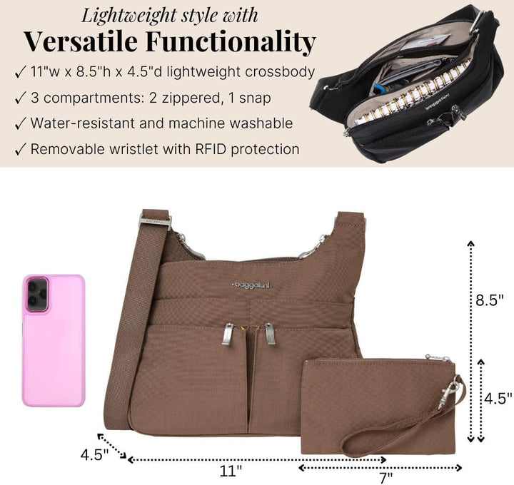 Baggallini Cross-Over-Crossbody-Tasche – leicht, wasserabweisend Portobello, Portobello