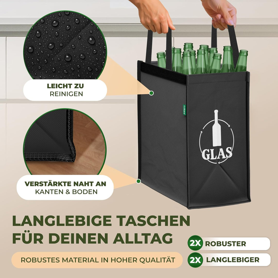 COTTARA® Mülltrennsystem 3fach Plastik, Glas, Papier | Stabiler Stand 4 x Stabilisatoren | Perfekt a