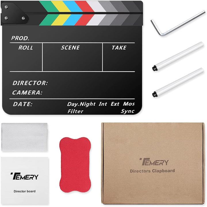 Temery Filmklappe, 30X25cm Regieklappe Synchronklappe Clapperboard mit 2 Pinsel, Leicht Abzuwischend