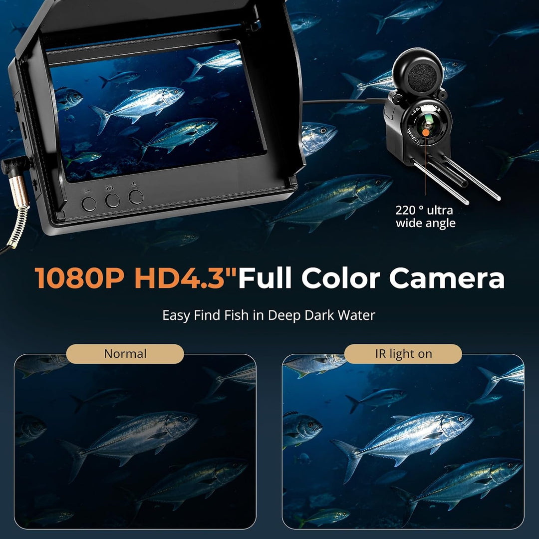 4.3'' IPS Display Fischfinder Unterwasserkamera für Angeln mit 30m Kabel, IR-Nachtsicht & Weitwinkel