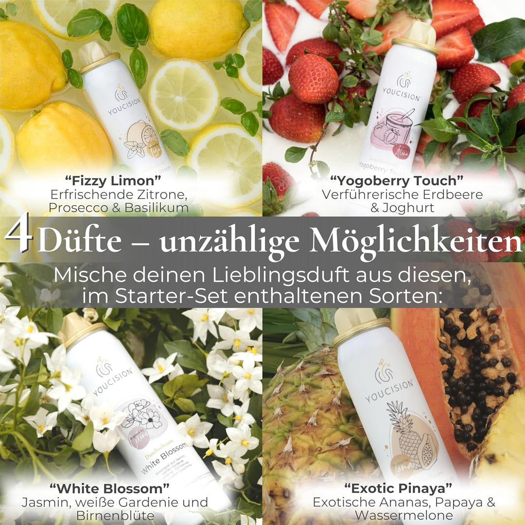 3-in-1 Duschschaum Spender – individuell mischbar & nachfüllbar – vegan, hautfreundlich & nachhaltig