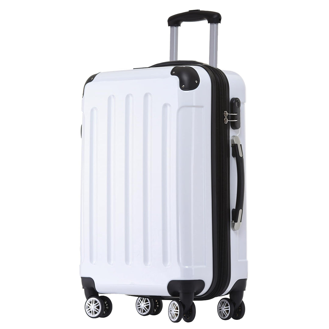 BEIBYE Hartschalen Koffer Trolley Rollkoffer Reisekoffer 4 Zwillingsrollen Polycabonat (Weiss, 66cm