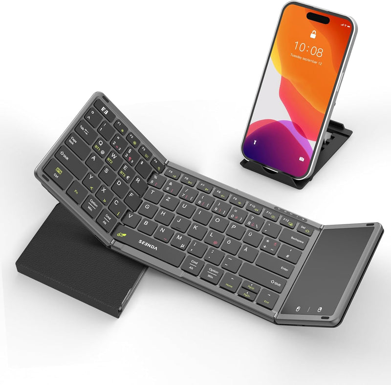 seenda Faltbare Bluetooth Tastatur mit Touchpad, Wiederaufladbare Kabellose Klappbare Tastatur mit T