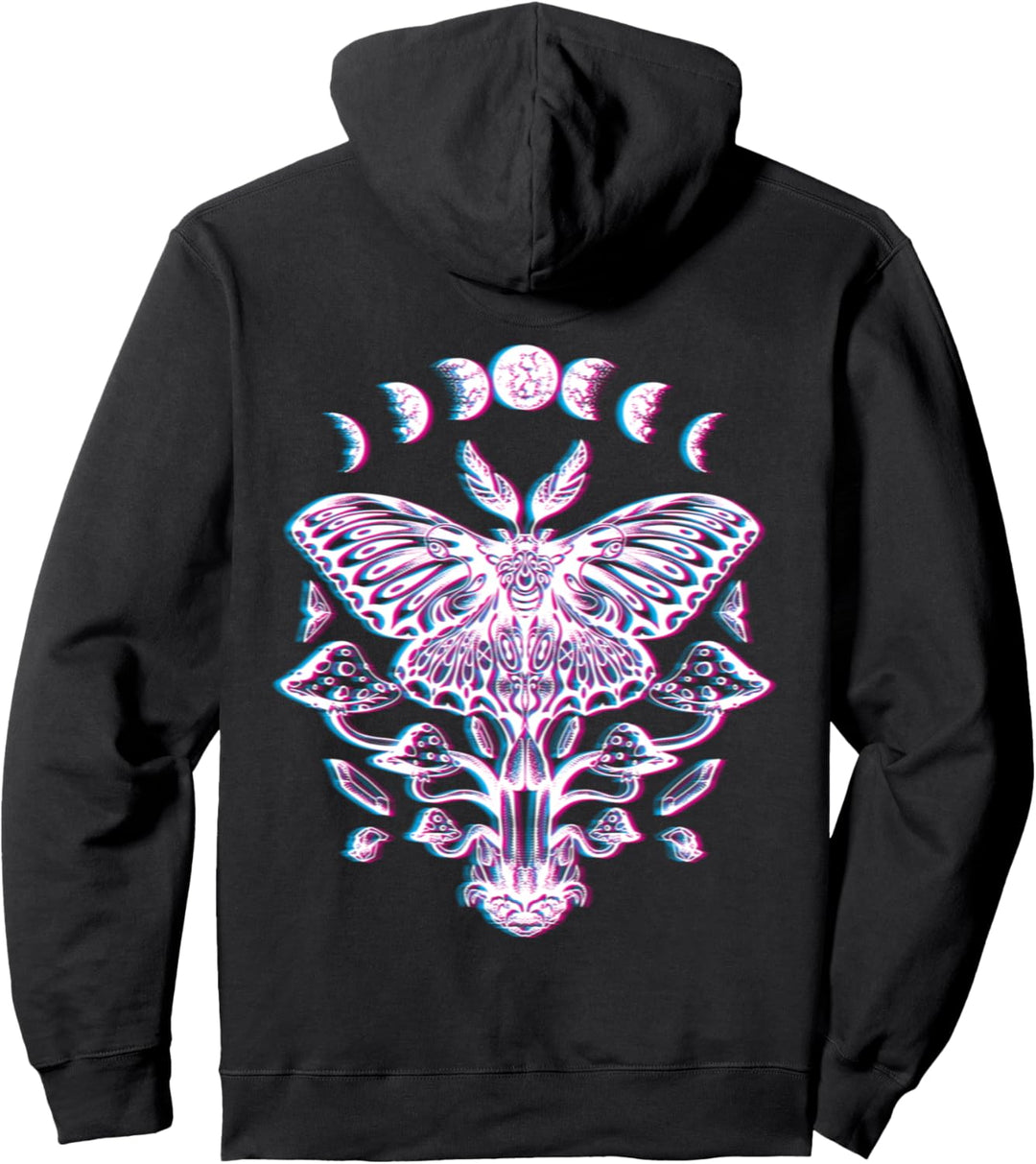 Glitch Mondmotte Mondphasen Kristalle Pilze Pullover Hoodie