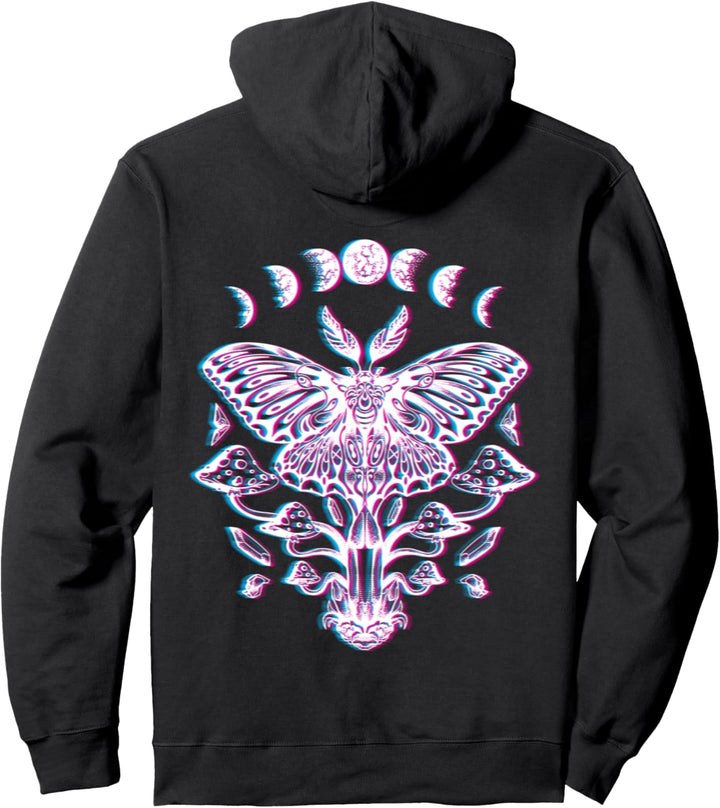 Glitch Mondmotte Mondphasen Kristalle Pilze Pullover Hoodie