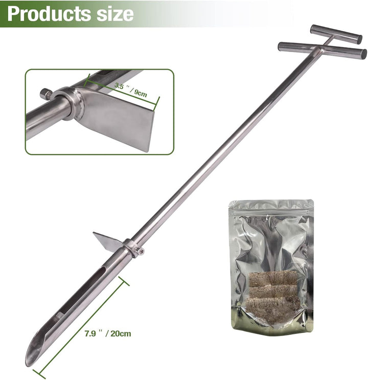 SurmountWay Bodenprobe 101,6 cm mit Fussstufen und Probenauswerfer, Edelstahl-T-Stil-Griff, Bodentes